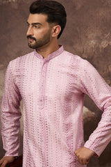 Pink Viscose Rayon Embroidered Straight Kurta MKU1325