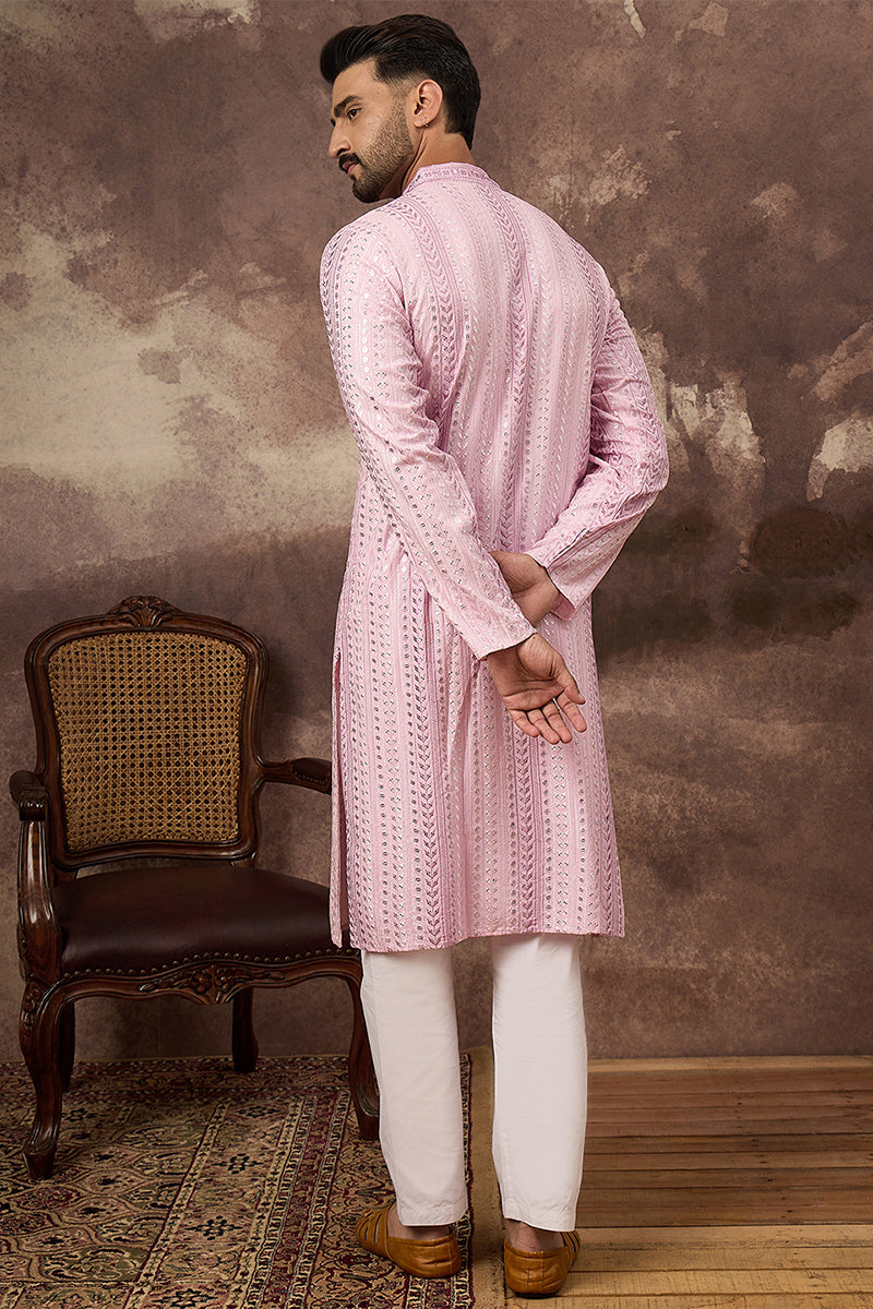 Pink Viscose Rayon Embroidered Straight Kurta MKU1325