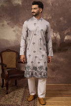 Grey Silk Solid Embroidered Straight Kurta MKU1326
