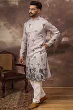 Grey Silk Solid Embroidered Straight Kurta MKU1326