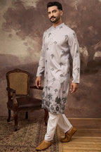 Grey Silk Solid Embroidered Straight Kurta MKU1326