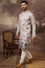 Grey Silk Solid Embroidered Straight Kurta MKU1326