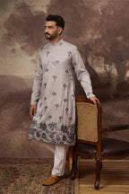 Grey Silk Solid Embroidered Straight Kurta MKU1326