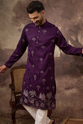 Purple Silk Blend Solid Embroidered Straight Kurta MKU1327