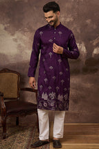 Purple Silk Blend Solid Embroidered Straight Kurta MKU1327