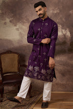 Purple Silk Blend Solid Embroidered Straight Kurta MKU1327