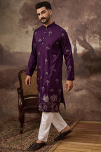 Purple Silk Blend Solid Embroidered Straight Kurta MKU1327