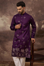 Purple Silk Blend Solid Embroidered Straight Kurta MKU1327