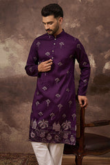 Purple Silk Blend Solid Embroidered Straight Kurta MKU1327