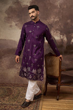 Purple Silk Blend Solid Embroidered Straight Kurta MKU1327