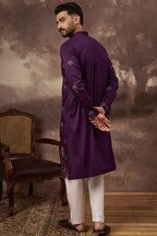 Purple Silk Blend Solid Embroidered Straight Kurta MKU1327