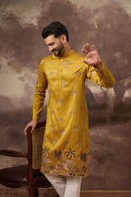 Yellow Silk Solid Embroidered Straight Kurta MKU1328
