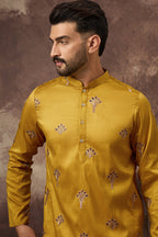 Yellow Silk Solid Embroidered Straight Kurta MKU1328