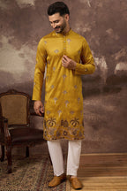 Yellow Silk Solid Embroidered Straight Kurta MKU1328