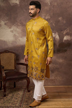 Yellow Silk Solid Embroidered Straight Kurta MKU1328