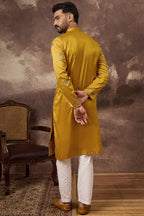 Yellow Silk Solid Embroidered Straight Kurta MKU1328