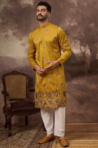 Yellow Silk Solid Embroidered Straight Kurta MKU1328