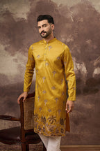 Yellow Silk Solid Embroidered Straight Kurta MKU1328