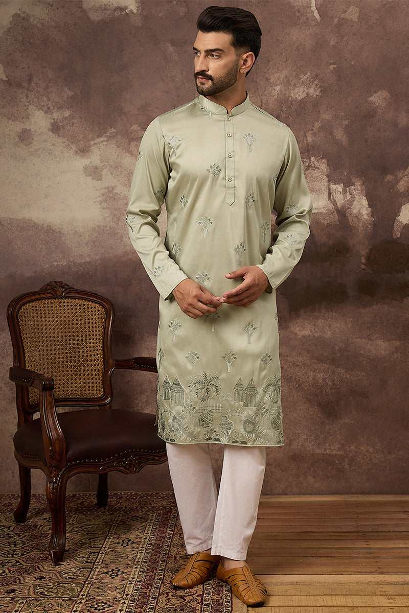Green Silk Embroidered Indian Wear for Men MKU1330 | DesiQlo