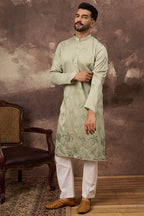 Green Silk Solid Embroidered Straight Kurta MKU1330