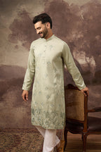 Green Silk Solid Embroidered Straight Kurta MKU1330