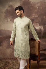 Green Silk Solid Embroidered Straight Kurta MKU1330