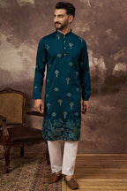 Blue Silk Blend Solid Embroidered Straight Kurta MKU1331