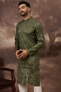 Green Silk Blend Solid Embroidered Straight Kurta MKU1332