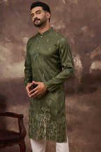Green Silk Blend Solid Embroidered Straight Kurta MKU1332