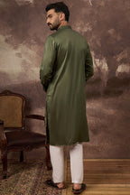 Green Silk Blend Solid Embroidered Straight Kurta MKU1332