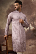 Lavender Silk Blend Solid Embroidered Straight Kurta MKU1333