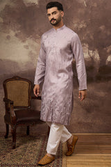 Lavender Silk Blend Solid Embroidered Straight Kurta MKU1333