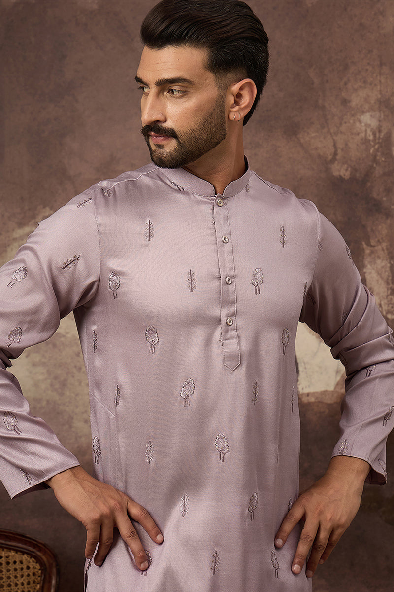 Lavender Silk Blend Solid Embroidered Straight Kurta MKU1333