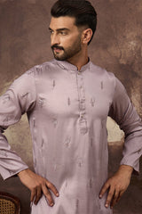 Lavender Silk Blend Solid Embroidered Straight Kurta MKU1333