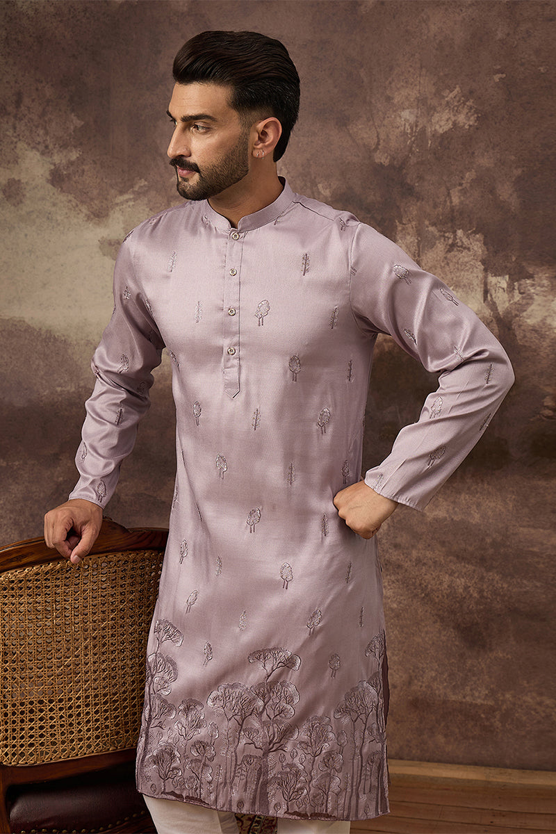 Lavender Silk Blend Solid Embroidered Straight Kurta MKU1333
