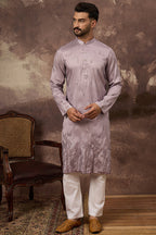 Lavender Silk Blend Solid Embroidered Straight Kurta MKU1333