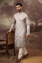 Grey Silk Blend Solid Embroidered Straight Kurta MKU1335