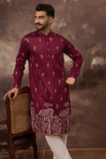 Maroon Silk Blend Solid Embroidered Straight Kurta MKU1336