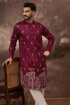 Maroon Silk Blend Solid Embroidered Straight Kurta MKU1336