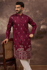 Maroon Silk Blend Solid Embroidered Straight Kurta MKU1336