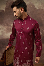 Maroon Silk Blend Solid Embroidered Straight Kurta MKU1336