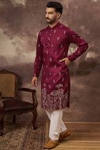 Maroon Silk Blend Solid Embroidered Straight Kurta MKU1336