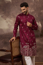 Maroon Silk Blend Solid Embroidered Straight Kurta MKU1336