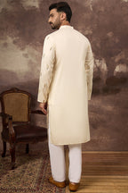White Silk Blend Solid Embroidered Straight Kurta MKU1337