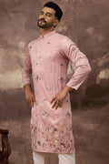 Peach Silk Blend Solid Embroidered Straight Kurta MKU1339