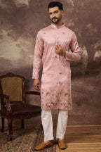 Peach Silk Blend Solid Embroidered Straight Kurta MKU1339