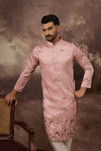 Peach Silk Blend Solid Embroidered Straight Kurta MKU1339