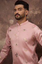Peach Silk Blend Solid Embroidered Straight Kurta MKU1339