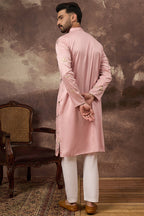 Peach Silk Blend Solid Embroidered Straight Kurta MKU1339
