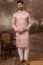 Peach Silk Blend Solid Embroidered Straight Kurta MKU1339